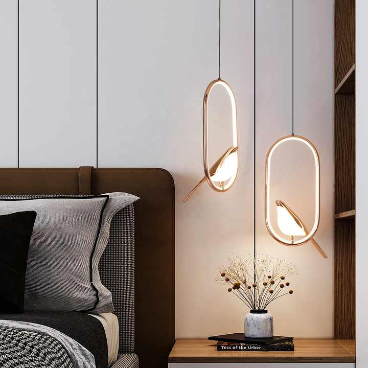 Suspension Luminaire de Luxe avec Oiseau Doré